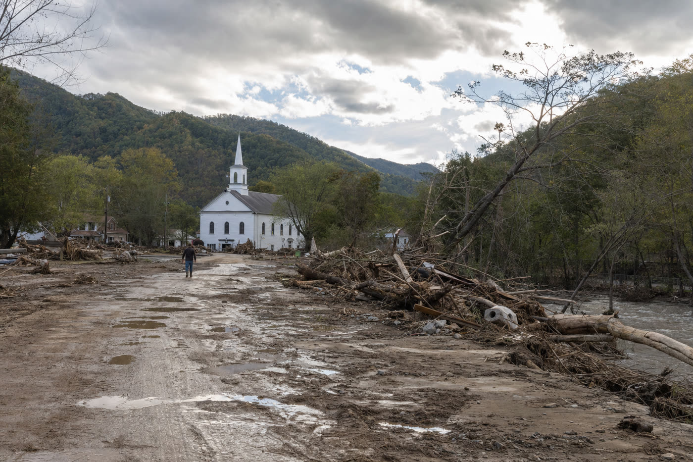 Hurricane Helene aftermath in a Western North Carolina mountain town